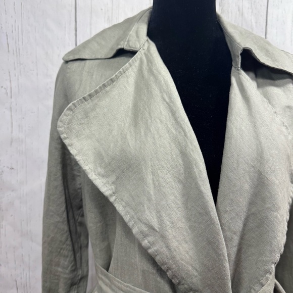 Cynthia Rowley 100% Linen Trench Coat Green Belted Size S Minimalist Lightweight - Picture 4 of 14